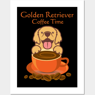 Golden Retriever Coffee Time Posters and Art